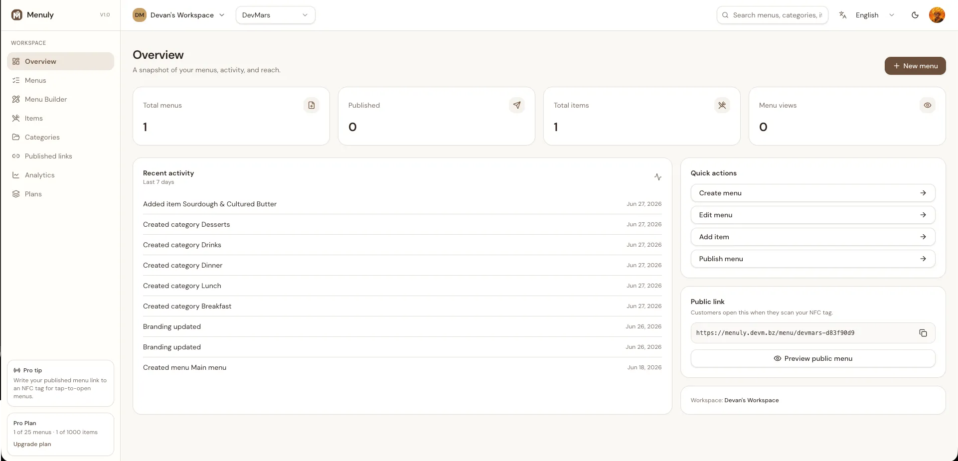 Menuly — Full-Stack Menu Builder